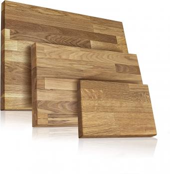 Massivholz Schneidebrett und Küchenbrett aus Holz massiv Eiche - Perfekte Schneideunterlage für die Küche I 3er Kombi - Set I Perfekt als Kochbrett, Brot und Küchenbrett