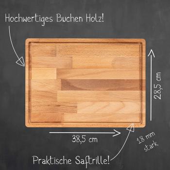 Schneidebrett (L) und Küchenbrett aus Holz massiv Buche - Perfekte Schneideunterlage für die Küche | 38,5x28,5 | Perfekt als Kochbrett, Brot Schneidbrett und Küchenbrett BL