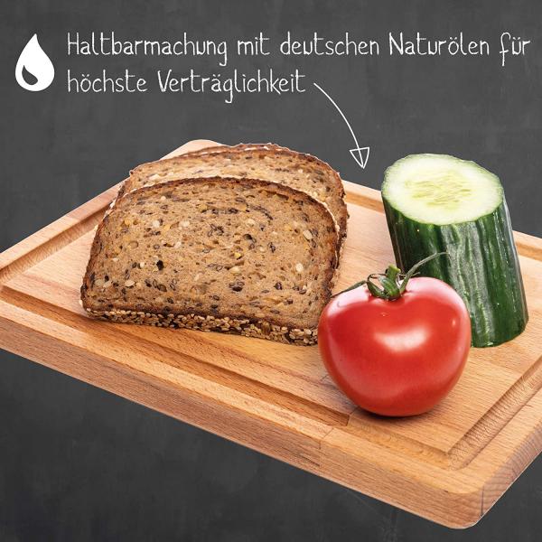 Schneidebrett (L) und Küchenbrett aus Holz massiv Buche - Perfekte Schneideunterlage für die Küche | 38,5x28,5 | Perfekt als Kochbrett, Brot Schneidbrett und Küchenbrett BL