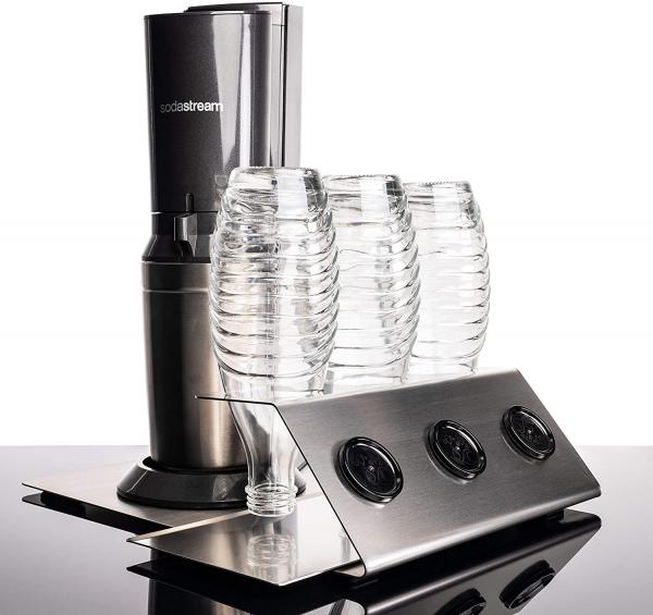 Abtropfhalter aus Edelstahl Abtropfständer kompatibel mit Sodastream Crystal & Emil Flaschen - Flaschenhalter (Edelstahlhalter mit Unterblech) Typ Thore